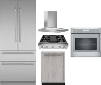 5 Piece Package Includes Refrigerator, Cooktop, Wall Oven, Hood And Dishwasher