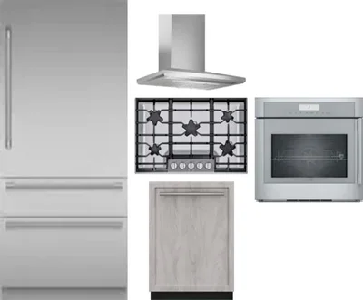 5 Piece Package Includes Refrigerator, Cooktop, Wall Oven, Hood And Dishwasher