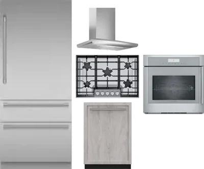 5 Piece Package Includes Refrigerator, Cooktop, Wall Oven, Hood And Dishwasher