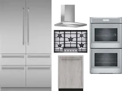 5 Piece Package Includes Refrigerator, Cooktop, Wall Oven, Hood And Dishwasher