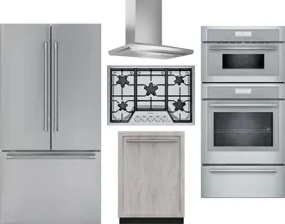 5 Piece Package Includes Refrigerator, Cooktop, Wall Oven, Hood And Dishwasher