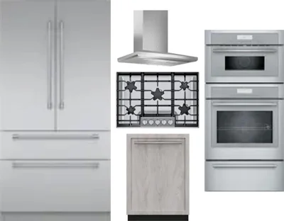 5 Piece Package Includes Refrigerator, Cooktop, Wall Oven, Hood And Dishwasher