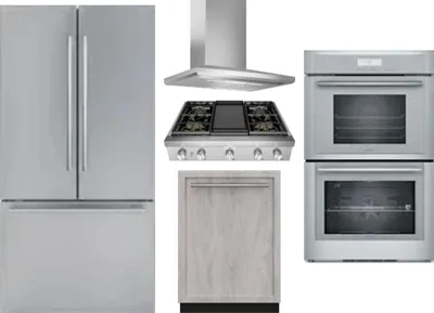 5 Piece Package Includes Refrigerator, Cooktop, Wall Oven, Hood And Dishwasher