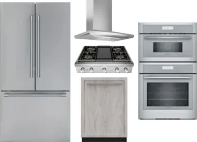 5 Piece Package Includes Refrigerator, Cooktop, Wall Oven, Hood And Dishwasher