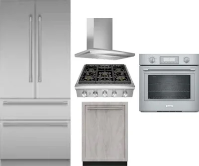 5 Piece Package Includes Refrigerator, Cooktop, Wall Oven, Hood And Dishwasher