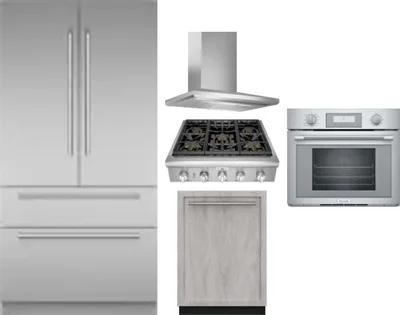 5 Piece Package Includes Refrigerator, Cooktop, Wall Oven, Hood And Dishwasher