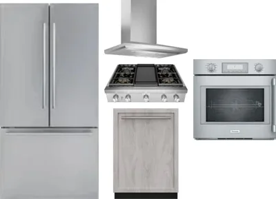 5 Piece Package Includes Refrigerator, Cooktop, Wall Oven, Hood And Dishwasher