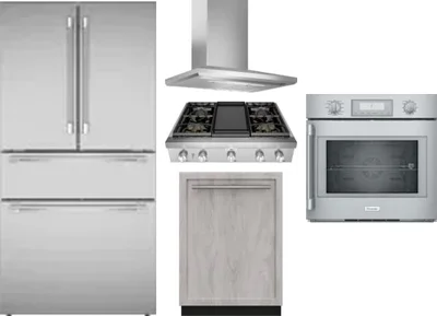5 Piece Package Includes Refrigerator, Cooktop, Wall Oven, Hood And Dishwasher