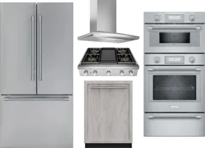 5 Piece Package Includes Refrigerator, Cooktop, Wall Oven, Hood And Dishwasher