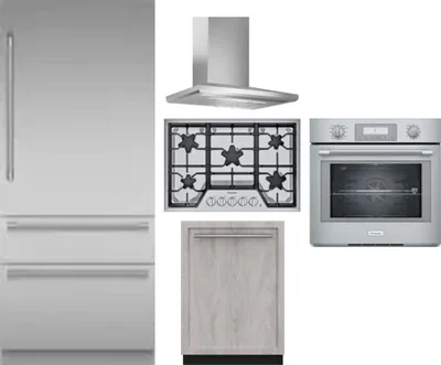 5 Piece Package Includes Refrigerator, Cooktop, Wall Oven, Hood And Dishwasher