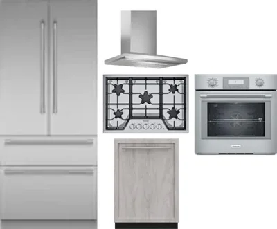 5 Piece Package Includes Refrigerator, Cooktop, Wall Oven, Hood And Dishwasher