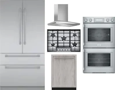 5 Piece Package Includes Refrigerator, Cooktop, Wall Oven, Hood And Dishwasher