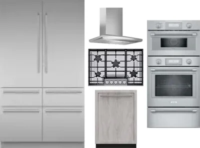 5 Piece Package Includes Refrigerator, Cooktop, Wall Oven, Hood And Dishwasher