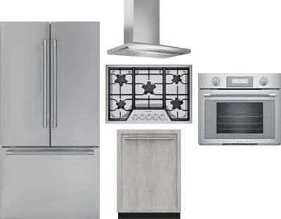 5 Piece Package Includes Refrigerator, Cooktop, Wall Oven, Hood And Dishwasher