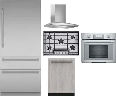 5 Piece Package Includes Refrigerator, Cooktop, Wall Oven, Hood And Dishwasher