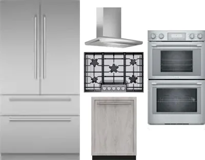 5 Piece Package Includes Refrigerator, Cooktop, Wall Oven, Hood And Dishwasher