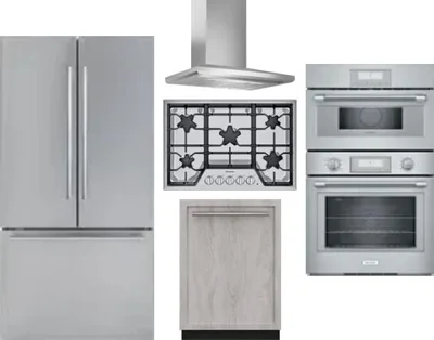 5 Piece Package Includes Refrigerator, Cooktop, Wall Oven, Hood And Dishwasher
