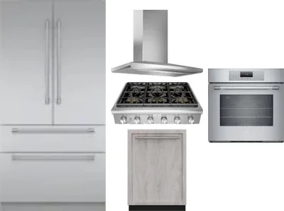 5 Piece Package Includes Refrigerator, Cooktop, Wall Oven, Hood And Dishwasher