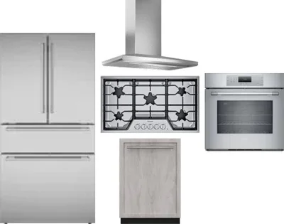 5 Piece Package Includes Refrigerator, Cooktop, Wall Oven, Hood And Dishwasher