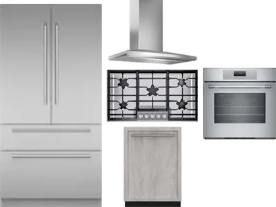 5 Piece Package Includes Refrigerator, Cooktop, Wall Oven, Hood And Dishwasher