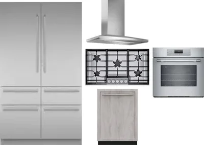 5 Piece Package Includes Refrigerator, Cooktop, Wall Oven, Hood And Dishwasher