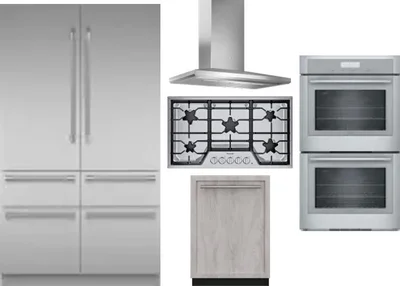 5 Piece Package Includes Refrigerator, Cooktop, Wall Oven, Hood And Dishwasher