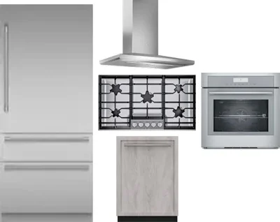5 Piece Package Includes Refrigerator, Cooktop, Wall Oven, Hood And Dishwasher