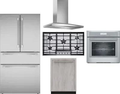 5 Piece Package Includes Refrigerator, Cooktop, Wall Oven, Hood And Dishwasher