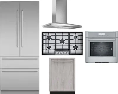 5 Piece Package Includes Refrigerator, Cooktop, Wall Oven, Hood And Dishwasher
