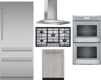 5 Piece Package Includes Refrigerator, Cooktop, Wall Oven, Hood And Dishwasher