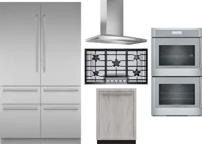 5 Piece Package Includes Refrigerator, Cooktop, Wall Oven, Hood And Dishwasher