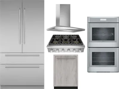 5 Piece Package Includes Refrigerator, Cooktop, Wall Oven, Hood And Dishwasher