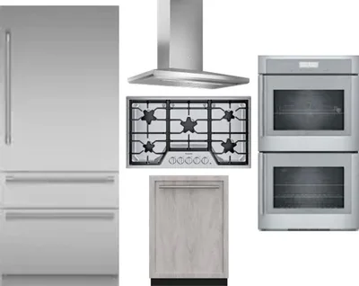 5 Piece Package Includes Refrigerator, Cooktop, Wall Oven, Hood And Dishwasher