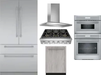 5 Piece Package Includes Refrigerator, Cooktop, Wall Oven, Hood And Dishwasher