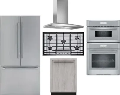 5 Piece Package Includes Refrigerator, Cooktop, Wall Oven, Hood And Dishwasher
