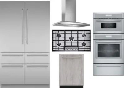 5 Piece Package Includes Refrigerator, Cooktop, Wall Oven, Hood And Dishwasher