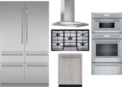 5 Piece Package Includes Refrigerator, Cooktop, Wall Oven, Hood And Dishwasher