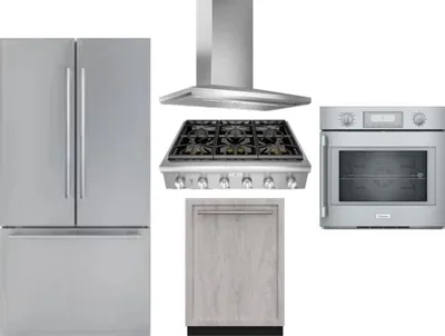 5 Piece Package Includes Refrigerator, Cooktop, Wall Oven, Hood And Dishwasher