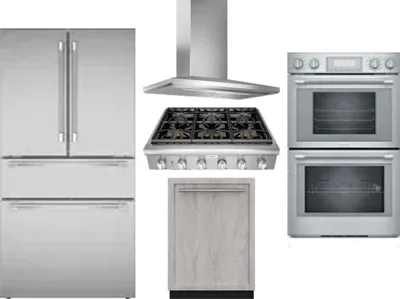 5 Piece Package Includes Refrigerator, Cooktop, Wall Oven, Hood And Dishwasher
