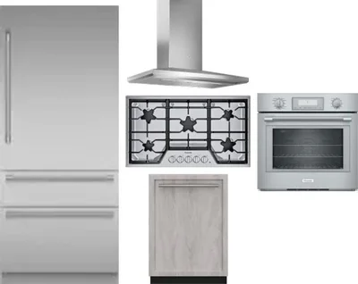5 Piece Package Includes Refrigerator, Cooktop, Wall Oven, Hood And Dishwasher