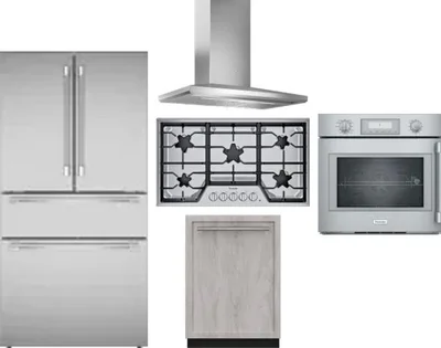 5 Piece Package Includes Refrigerator, Cooktop, Wall Oven, Hood And Dishwasher