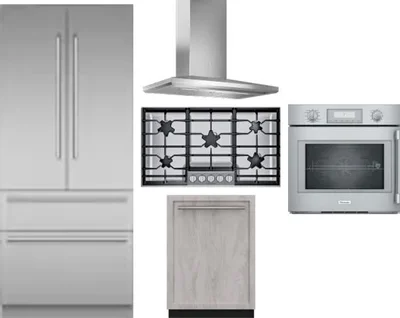 5 Piece Package Includes Refrigerator, Cooktop, Wall Oven, Hood And Dishwasher