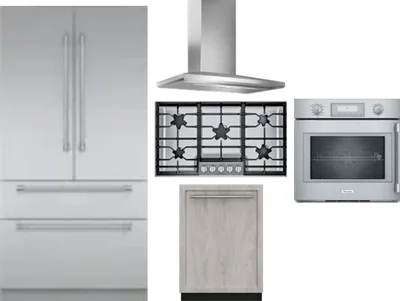 5 Piece Package Includes Refrigerator, Cooktop, Wall Oven, Hood And Dishwasher