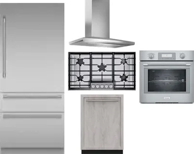5 Piece Package Includes Refrigerator, Cooktop, Wall Oven, Hood And Dishwasher