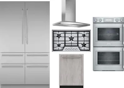 5 Piece Package Includes Refrigerator, Cooktop, Wall Oven, Hood And Dishwasher