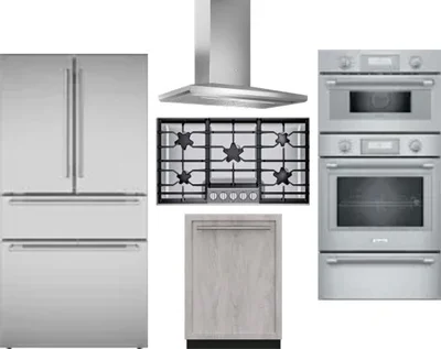 5 Piece Package Includes Refrigerator, Cooktop, Wall Oven, Hood And Dishwasher