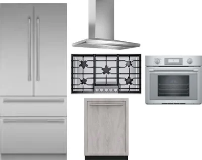 5 Piece Package Includes Refrigerator, Cooktop, Wall Oven, Hood And Dishwasher