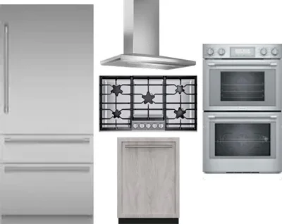 5 Piece Package Includes Refrigerator, Cooktop, Wall Oven, Hood And Dishwasher