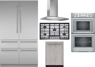 5 Piece Package Includes Refrigerator, Cooktop, Wall Oven, Hood And Dishwasher