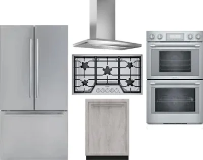 5 Piece Package Includes Refrigerator, Cooktop, Wall Oven, Hood And Dishwasher